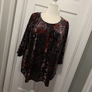 Karen Kane Top Womens 3X Red Multicolor Paisley Velvet Tunic Luxe Fall Versatile